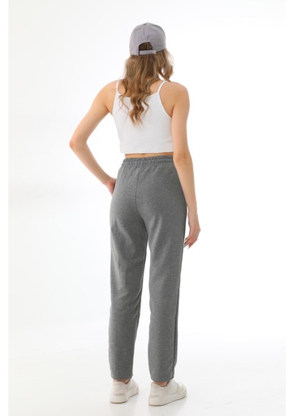 Gri Mevsimlik Düz Paça Yüksek Bel Klasik Straight Kadın Eşofman Altı fırsatları