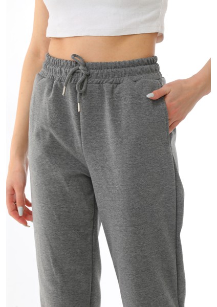 Gri Mevsimlik Düz Paça Yüksek Bel Klasik Straight Kadın Eşofman Altı indirimleri