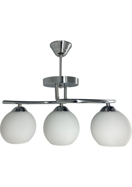 Fuji Krom 3'lü Beyaz Camlı Avize