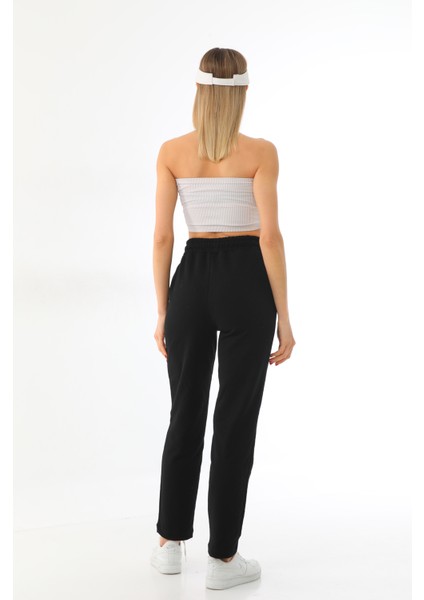 Siyah Mevsimlik Düz Paça Yüksek Bel Klasik Straight Kadın Eşofman Altı indirimleri