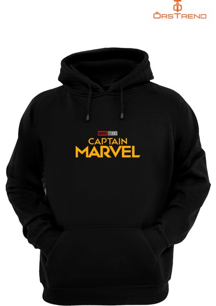 Captain Marvel Baskılı 3 Iplik Unisex Siyah Kapişonlu Sweatshirt fiyatları