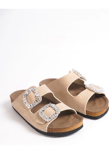 Ilyada Taşlı Çift Toka Kadın Krem Terlik fiyatları