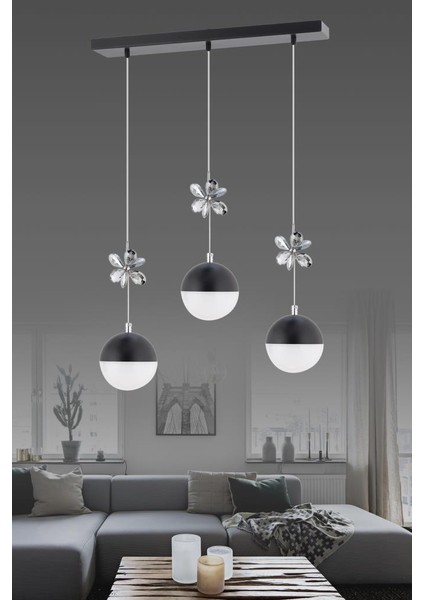 Istanbul Avize Kelebek 3'lü Yemek Masası Siyah Modern Ledli Avize