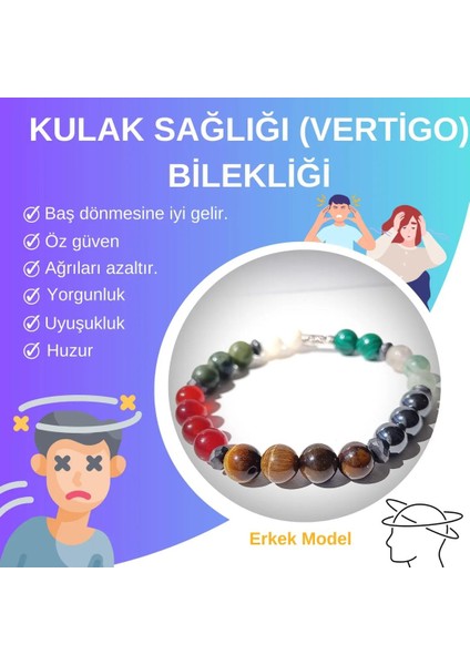Doğal Taş -Kulak Sağlığı (Vertigo) Bilekliği (Erkek Model)