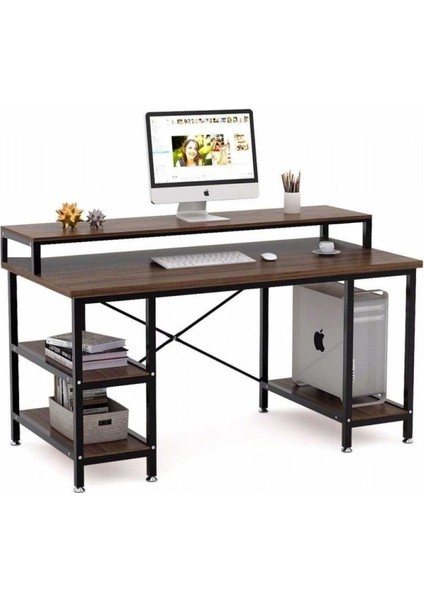 Tasarım 95X60X140CM Ceviz Ev Ofis Bilgisayar Metal Raflı Çalışma Masası