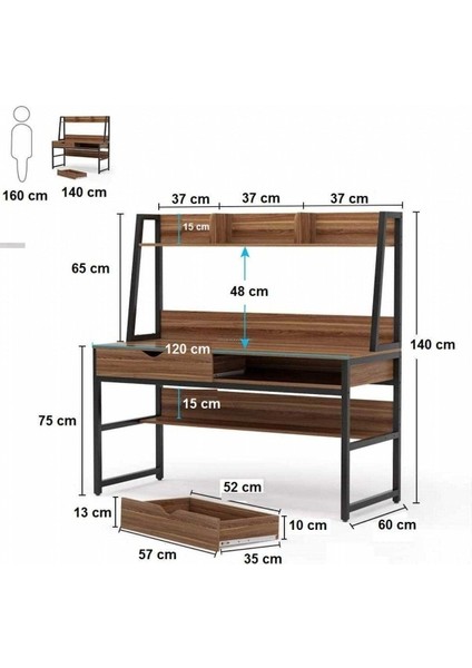 Modern Tasarım Kitaplıklı Çalışma Masası