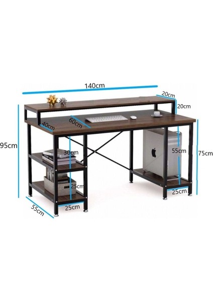 Tasarım 95X60X140CM Siyah Ev Ofis Bilgisayar Metal Raflı Çalışma Masası fiyatları
