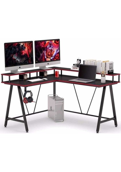 Tasarım L Model Monitör Raflı Oyuncu ve Çalışma Masası