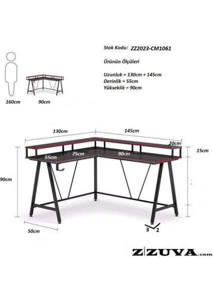 Tasarım L Model Monitör Raflı Oyuncu ve Çalışma Masası