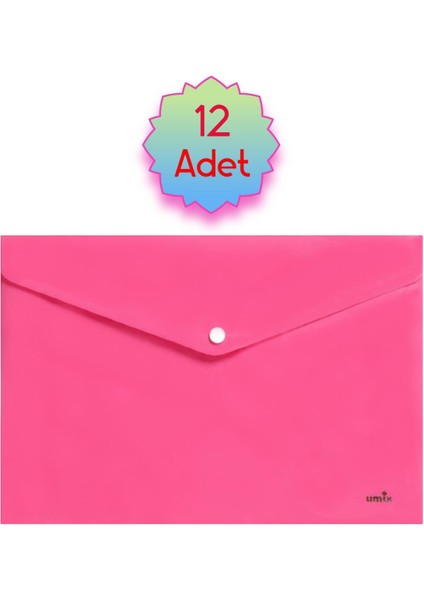 Çıtçıtlı A4 Zarf Dosya Neon Pembe 12 Adet