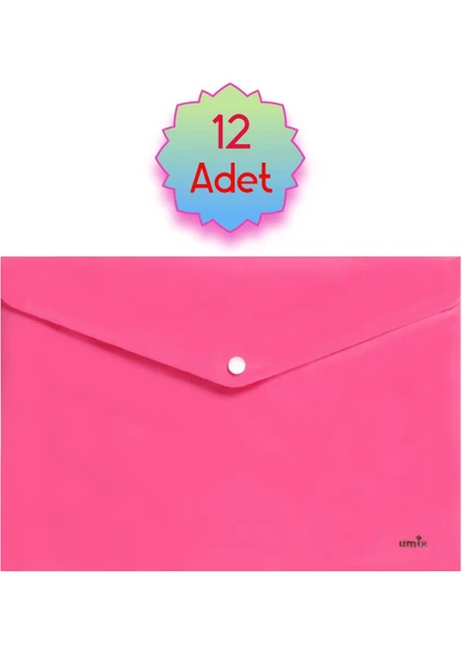 Çıtçıtlı A4 Zarf Dosya Neon Pembe 12 Adet