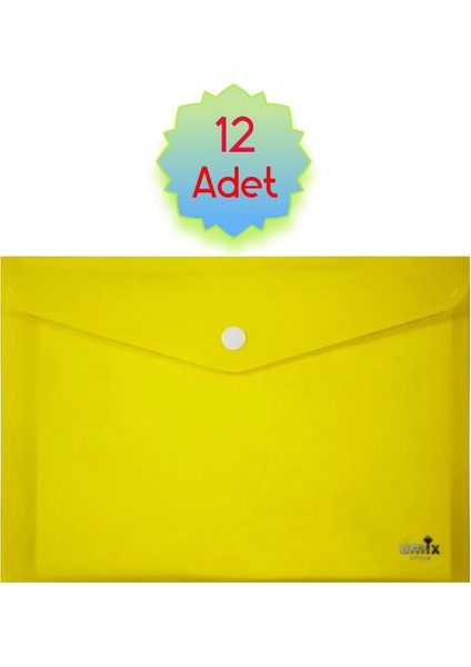 Çıtçıtlı A4 Zarf Dosya Neon Sarı 12 Adet