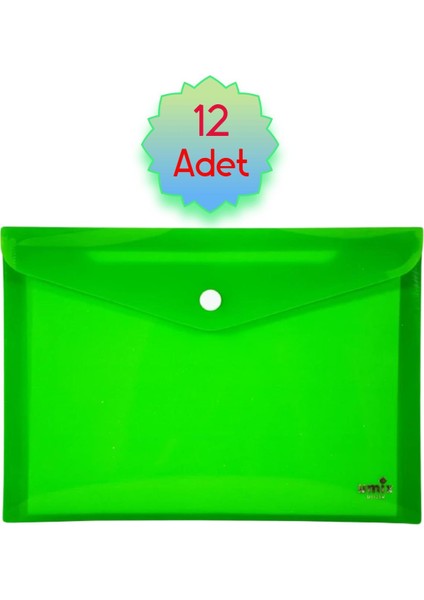 Çıtçıtlı A4 Zarf Dosya Neon Yeşil 12 Adet