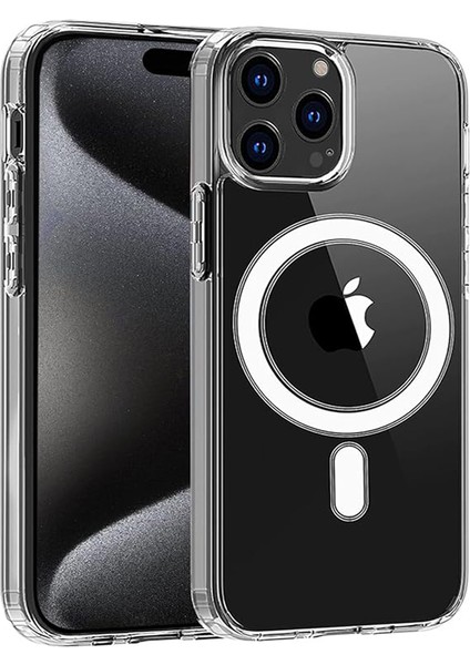 Apple iPhone 15 Pro Max Kılıf Magsafe Kablosuz Şarj Uyumlu Şeffaf Kapak