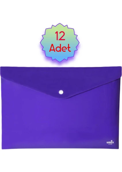 Çıtçıtlı A4 Zarf Dosya Neon Mor 12 Adet