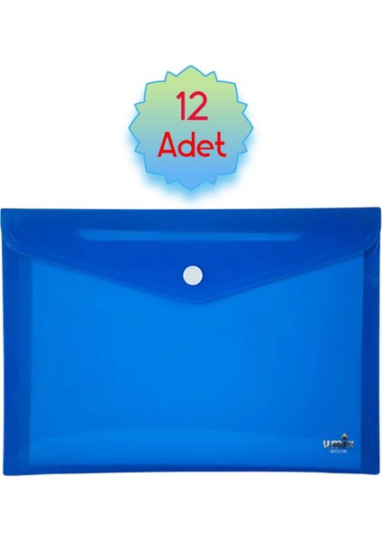 Çıtçıtlı A4 Zarf Dosya Neon Mavi 12 Adet