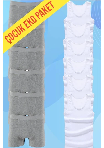 Eko Set 12'li Paket Erkek Çocuk Çamaşır Seti 6 Adet Atlet 6 Adet Boxer