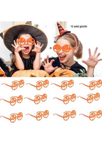 Halloween Camsız Balkabağı Şekilli Parti Gözlüğü 12 Adet Turuncu Renk