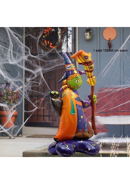Halloween 3D Cadı Şekilli Süpershape Folyo Balon 1 Adet 126X65 cm