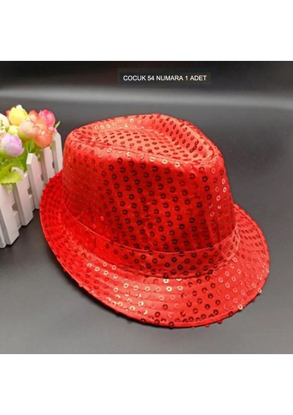Kırmızı Renk Pullu Michael Jackson Şapkası Çocuk 6/7 Yaş 1 Adet Gösteri