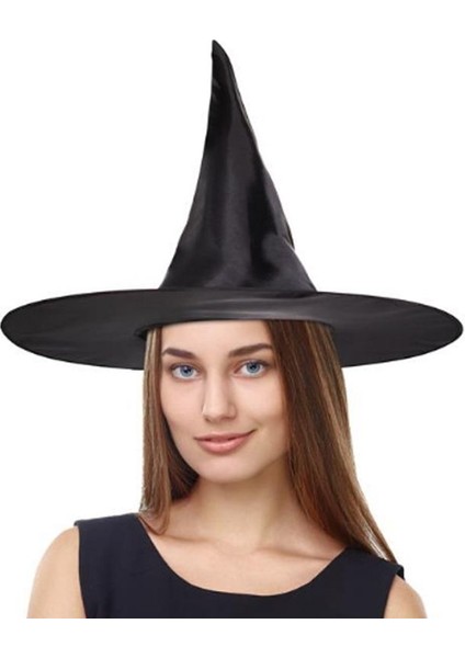 Halloween Siyah Renk Dralon Kumaş Cadı Şapkası Yetişkin 1 Adet fiyatları