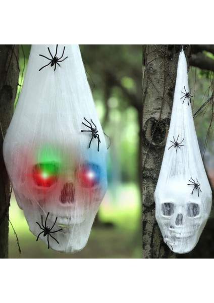 Halloween 48X20 cm Üzeri Ağlı Asılı Işıklı Kafatası Dekor Korku Süsü 1 Adet fiyatları