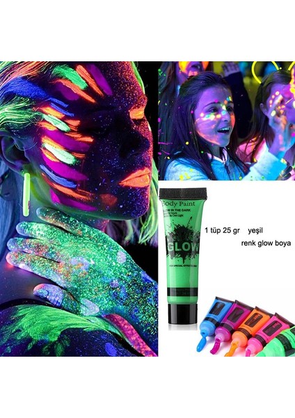 Karanlıkta Parlayan Yüz Yıkanabilir Neon Yüz Vücut Boyası Yeşil Renk
