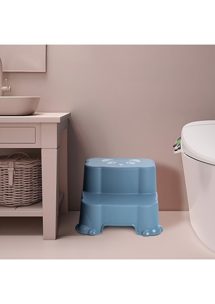 Kaydırmaz Çocuk Taburesi - Çift Basamaklı Banyo Lavabo Merdiven Yükseltici Bebek Basamağı Mavi modelleri