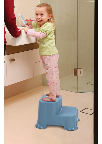 Kaydırmaz Çocuk Taburesi - Çift Basamaklı Banyo Lavabo Merdiven Yükseltici Bebek Basamağı Mavi fırsatları