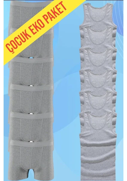 Eko Set 12'li Paket Erkek Çocuk Çamaşır Seti 6 Adet Atlet 6 Adet Boxer