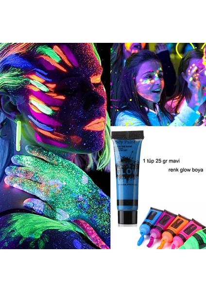 Karanlıkta Parlayan Yüz Yıkanabilir Neon Yüz Vücut Boyası Mavi Renk