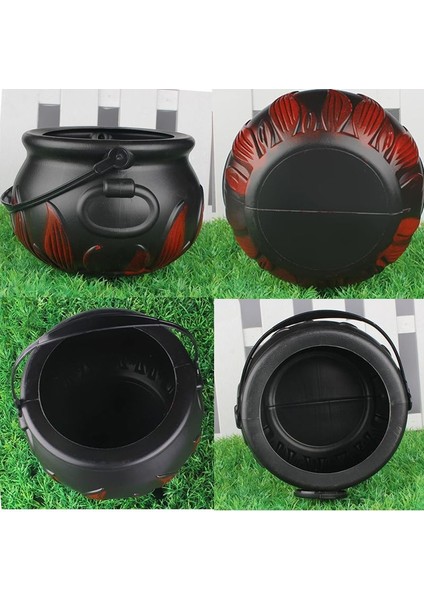 Halloween Cadı Kazanı Şeklinde Plastik Alevli Şeker Toplama Kovası Saplı Büyük Boy 1 Adet fiyatları