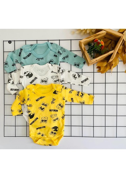 Çıtçıtlı 3'lü Desenli Erkek Bebek Body Zıbın Erkek Body %100 Pamuk