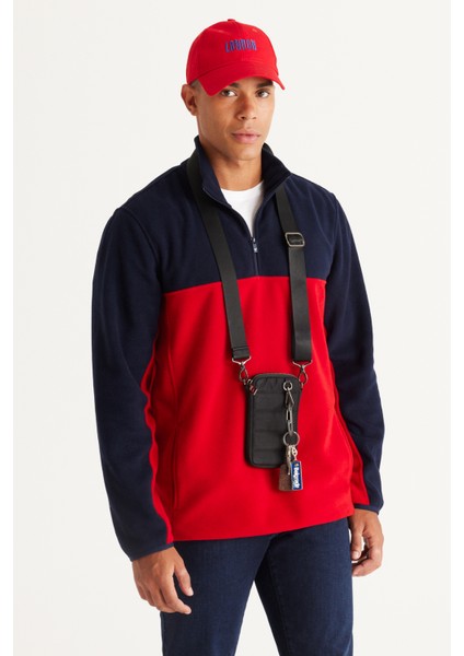 Erkek Lacivert-kırmızı Standart Fit Normal Kesim Günlük Rahat Çift Renkli Polar Spor Sweatshirt