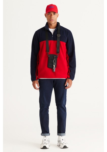 Erkek Lacivert-kırmızı Standart Fit Normal Kesim Günlük Rahat Çift Renkli Polar Spor Sweatshirt fiyatları