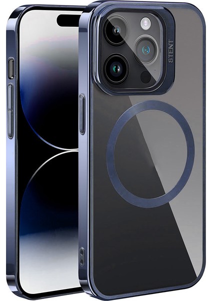 Apple iPhone 15 Pro Kılıf Kamera Korumalı Magsafe Wireless Şarj Özellikli Standlı Klon Kapak Lacivert