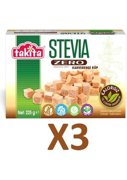 Stevia Zero Kahverengi Küp Tatlandırıcı 225 gr x 3 Adet