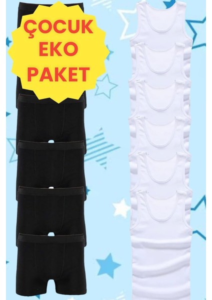 Eko Set 12'li Paket Erkek Çocuk Çamaşır Seti 6 Adet Atlet 6 Adet Boxer