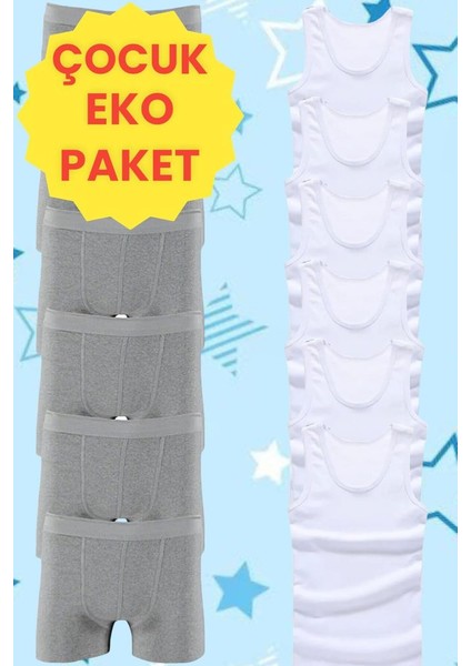 Eko Set 12'li Paket Erkek Çocuk Çamaşır Seti 6 Adet Atlet 6 Adet Boxer