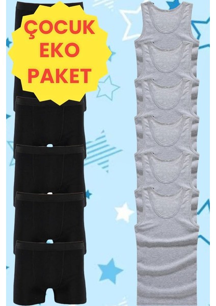 Eko Set 12'li Paket Erkek Çocuk Çamaşır Seti 6 Adet Atlet 6 Adet Boxer