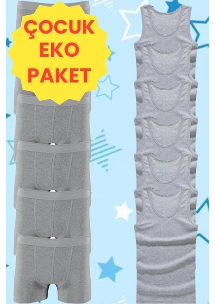 Eko Set 12'li Paket Erkek Çocuk Çamaşır Seti 6 Adet Atlet 6 Adet Boxer