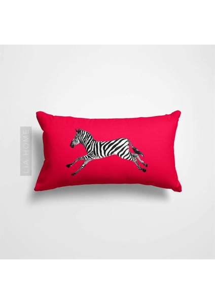 Zebra Desenli Mercan Renk Çift Taraflı Dekoratif Yastık Kılıfı 32 x 55 cm