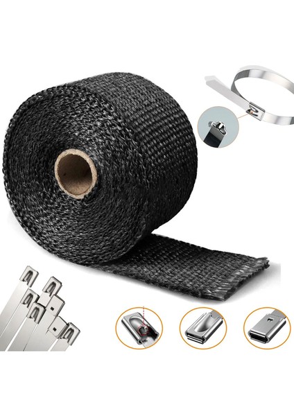 1 Metre 15 cm Cam Elyaf Eksoz Sargısı Metal Kelepçe Manifold Sargı Bezi Yanmaz Bant Siyah Amyant 3 mm (Kalınlık) modelleri
