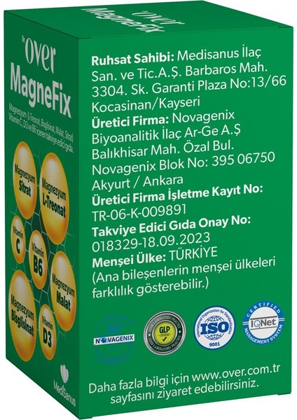 Magnefix 60 Tablet Magnezyum, L-Treonat, Bisglisinat, Malat, Sitrat, Vit C, D3 ve B6 Gıda Takviyesi