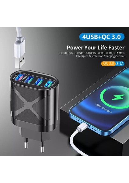 Z7 Şarj Adaptörü 4 Port + J4 Micro USB 180 Derece 3A Şarj Kablosu -2mt fiyatları