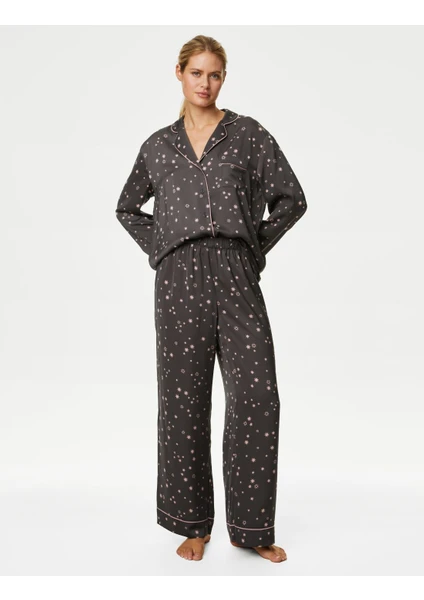 Marks & Spencer Dream Satin™ Yıldız Desenli Uzun Kollu Pijama Takımı