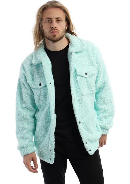 Erkek Oversize Çıt Çıt Kapamalı Cepli Mint Peluş Ceket fiyatları