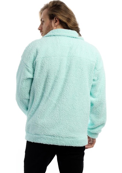 Erkek Oversize Çıt Çıt Kapamalı Cepli Mint Peluş Ceket indirimleri