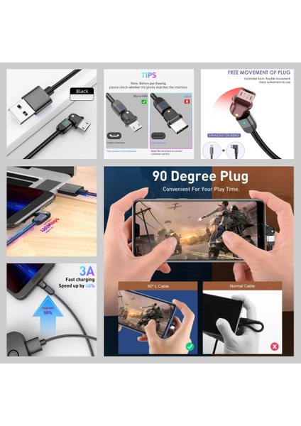 Z7 Şarj Adaptörü 4 Port + J4 Micro USB 180 Derece 3A Şarj Kablosu -2mt indirimleri