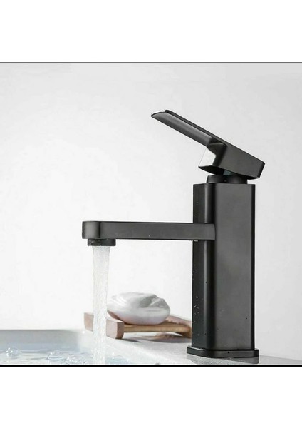 Siyah Lavabo Bataryası Mat Siyah Lavabo Musluğu Kare Modern Tasarım Siyah Batarya